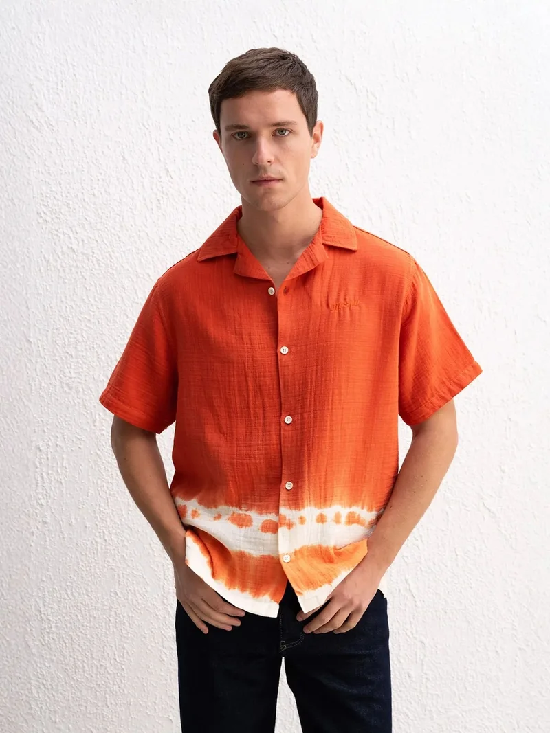 جيستو GIESTO Tie-Dye Short Sleeve Shirt with Button Closure